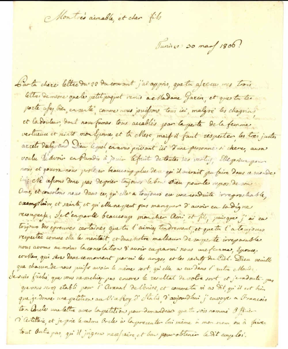 Documento originale, autentico 1806 TORINO Giovanni QUAGLIA disperato per la morte della moglie AUTOGRAFO 1