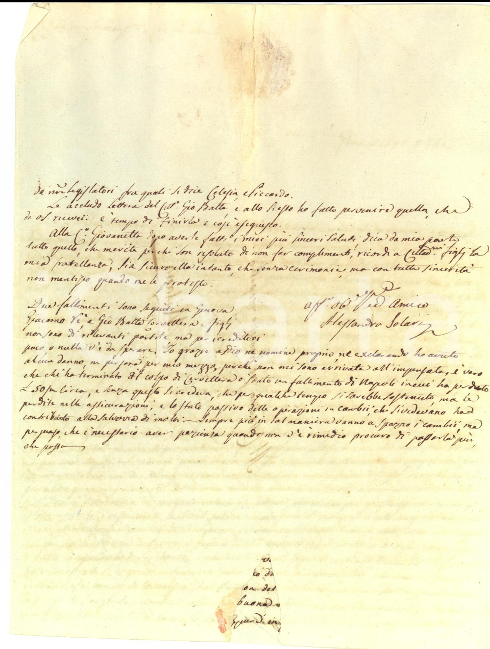 Documento originale, autentico 1798 GENOVA ALBARO Alessandro SOLARI su vendita Villa Grande AUTOGRAFO 1