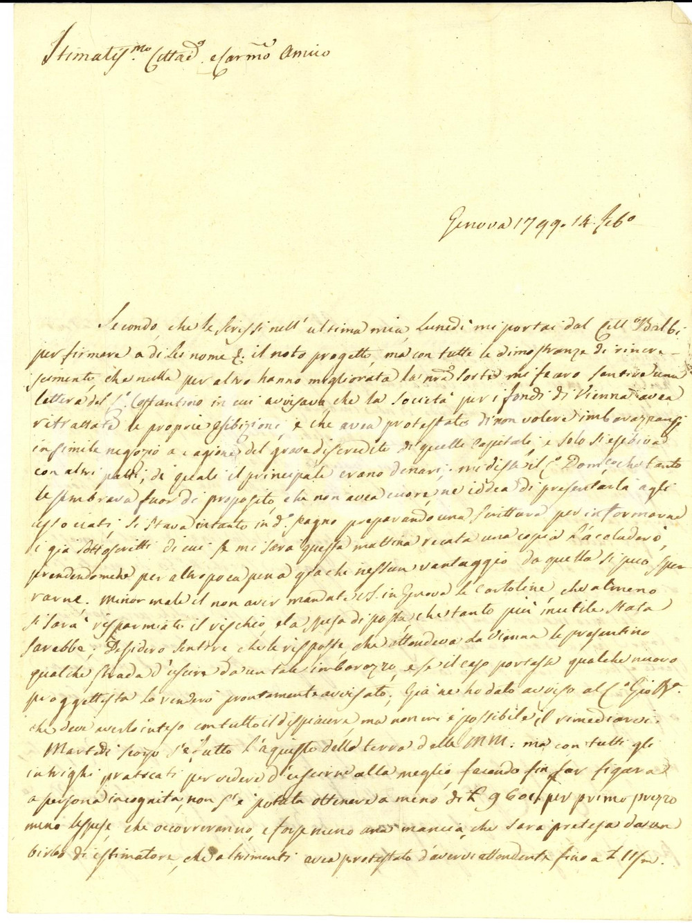 Documento originale, autentico 1799 GENOVA Alessandro SOLARI su acquisto villa Padri SCUOLE PIE Autografo 1