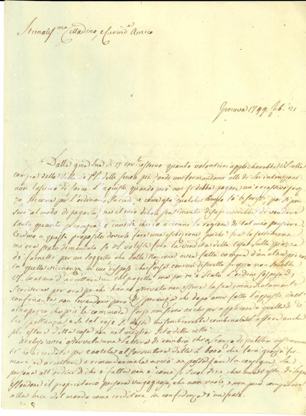 Documento originale, autentico 1799 GENOVA Alessandro SOLARI acquista villa Padri delle Scuole Pie Autografo 1