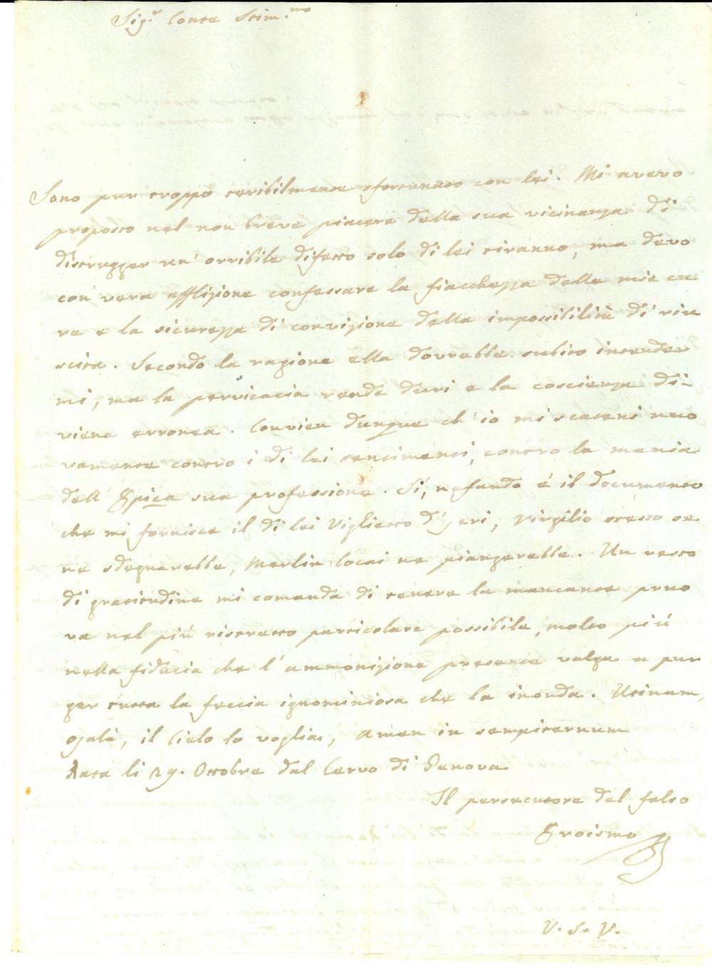 Documento originale, autentico 1840 ca GENOVA Nobile Vettor GRADENIGO persecutore del falso eroismo AUTOGRAFO 1