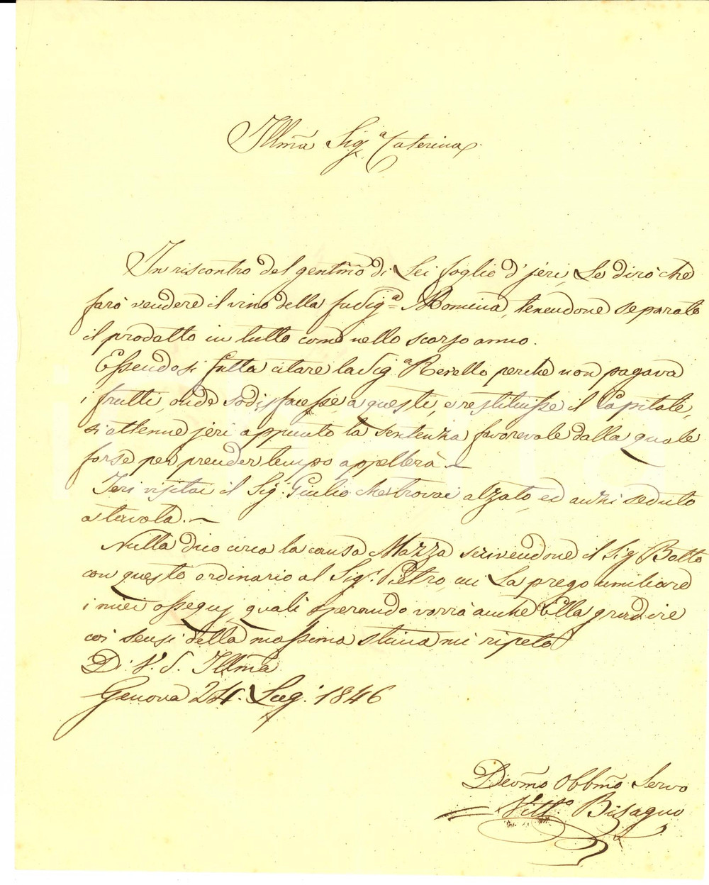 Documento originale, autentico 1846 GENOVA Vittorio BISAGNO esige crediti marchesa Caterina NEGROTTO CAMBIASO 1