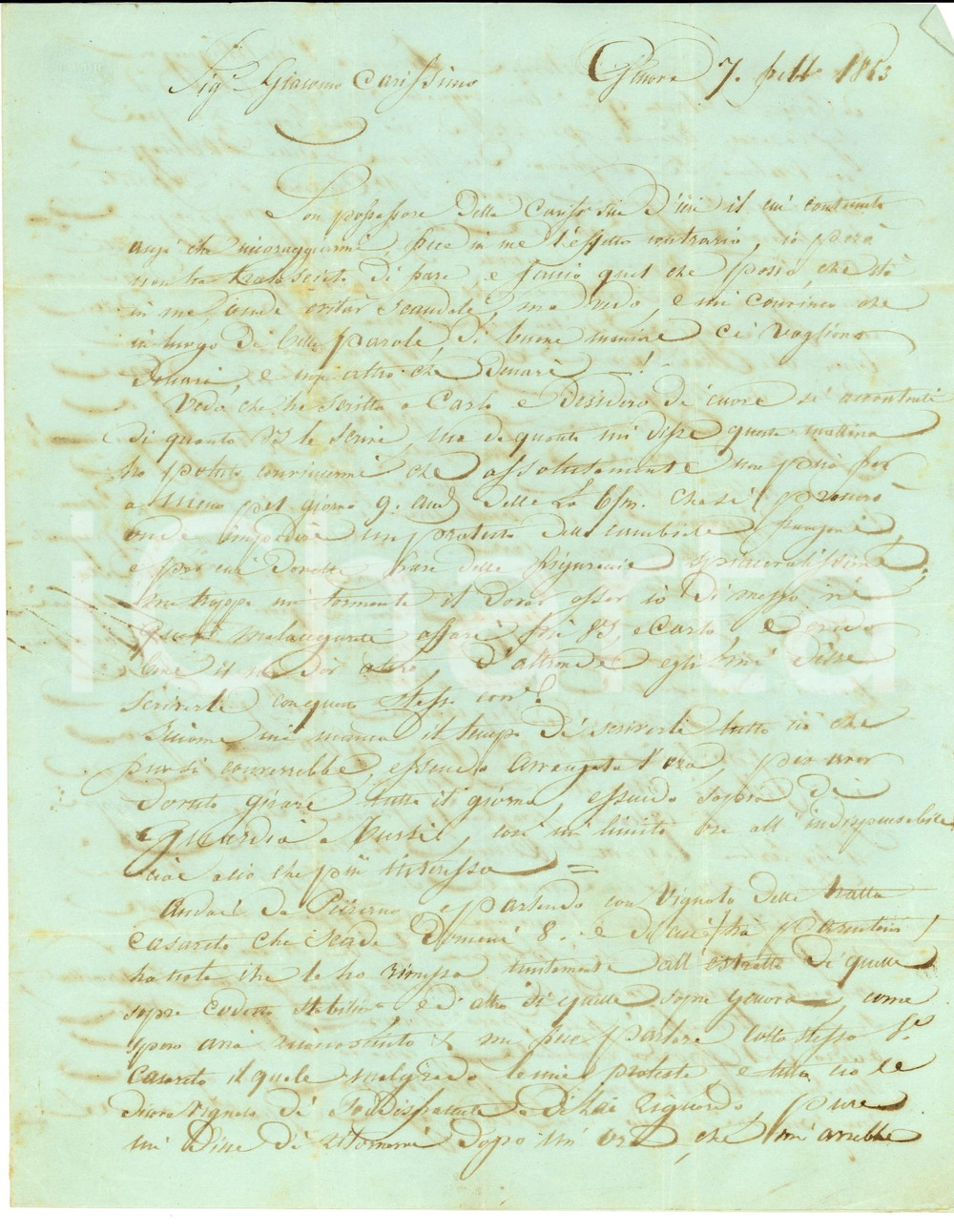 Documento originale, autentico 1853 GENOVA Lettera a Giacomo SPALLAROSSA In luogo di parole, ci vogliono denari 1