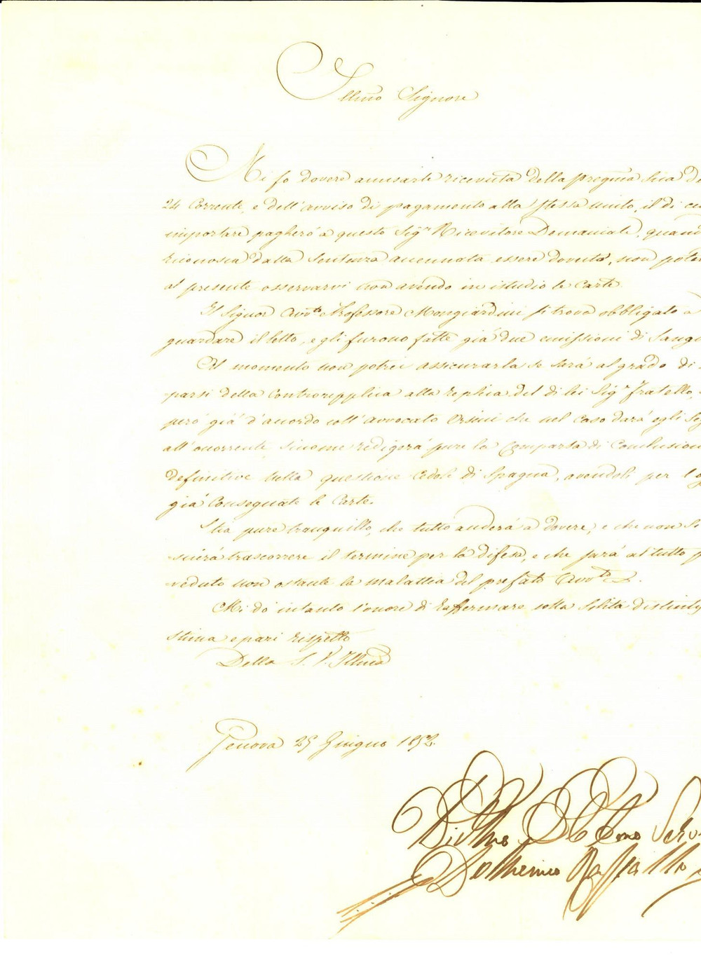 Documento originale, autentico 1852 GENOVA Domenico RAPALLO su malattia dell avv. MONGIARDINI Lettera 1