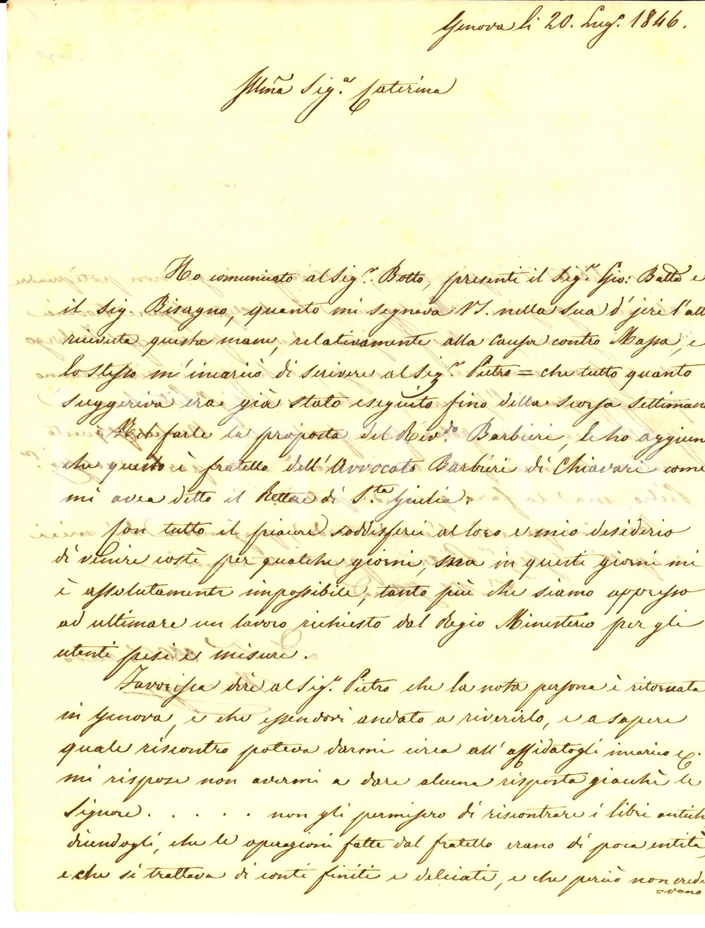 Documento originale, autentico 1846 GENOVA Agente VERNENGO a Caterina NEGROTTO CAMBIASO Prefilatelica 1
