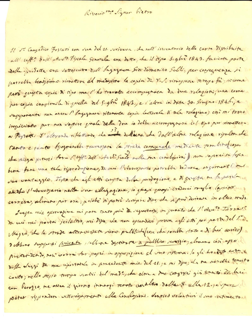 Documento originale, autentico 1846 GENOVA Lite Pietro NEGROTTO CAMBIASO per passaggio su strada comunale 1
