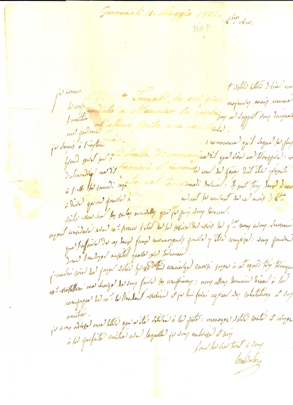 Manoscritto, lettera originale 1810 GENOVA Lettera BRUNENGHI sostituto procuratore affari criminali DANNEGGIATA 1