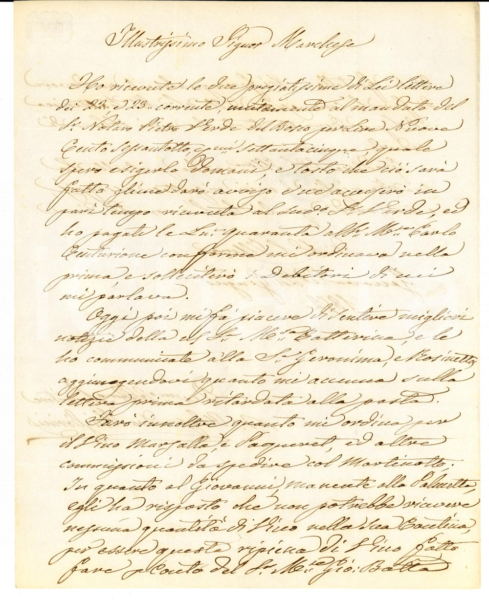 Documento originale, autentico 1852 GENOVA Pietro NEGROTTO CAMBIASO ordina vino Marsala Prefilatelica 1