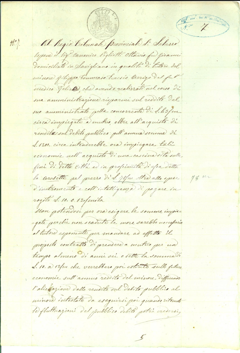 Documento originale, autentico 1857 SAVIGLIANO CN Acquisto cascina CERESETTA per minorenne Filippo ARRIGO 1