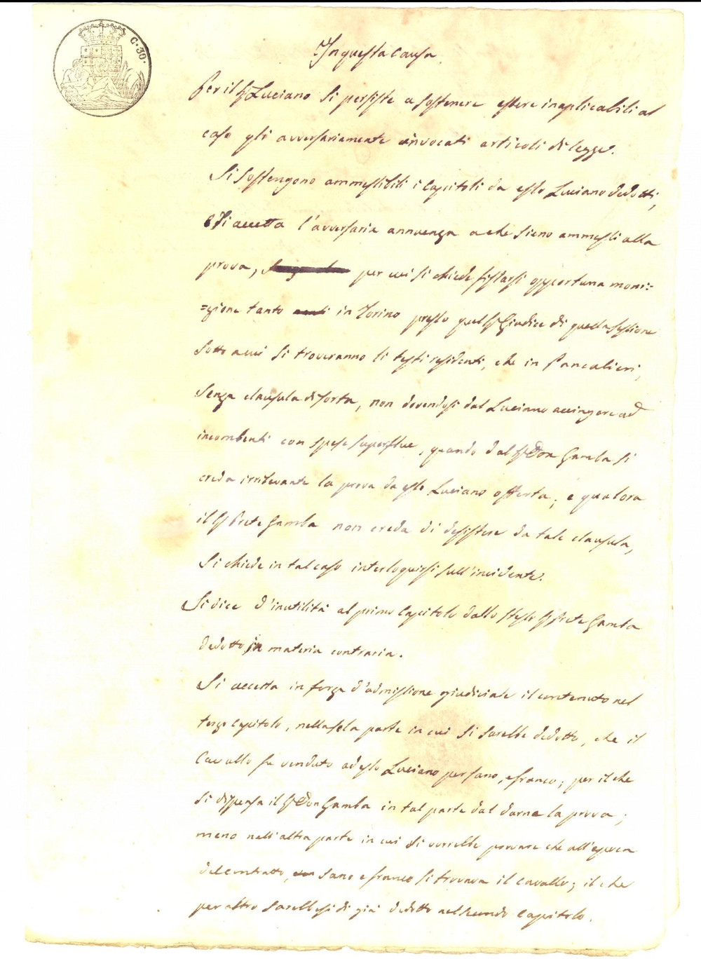 Documento originale, autentico 1846 PANCALIERI TO Cavallo malato venduto da don Francesco GAMBA Manoscritto 1