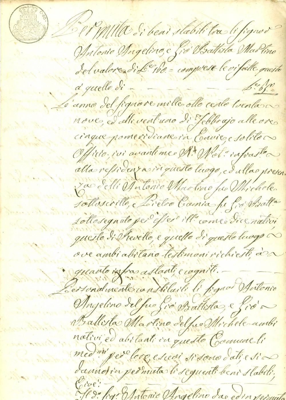 Documento originale, autentico 1839 ENVIE CN Antonio ANGELINO Giovanni Battista MARTINO bosco campo PETTINOTTO 1