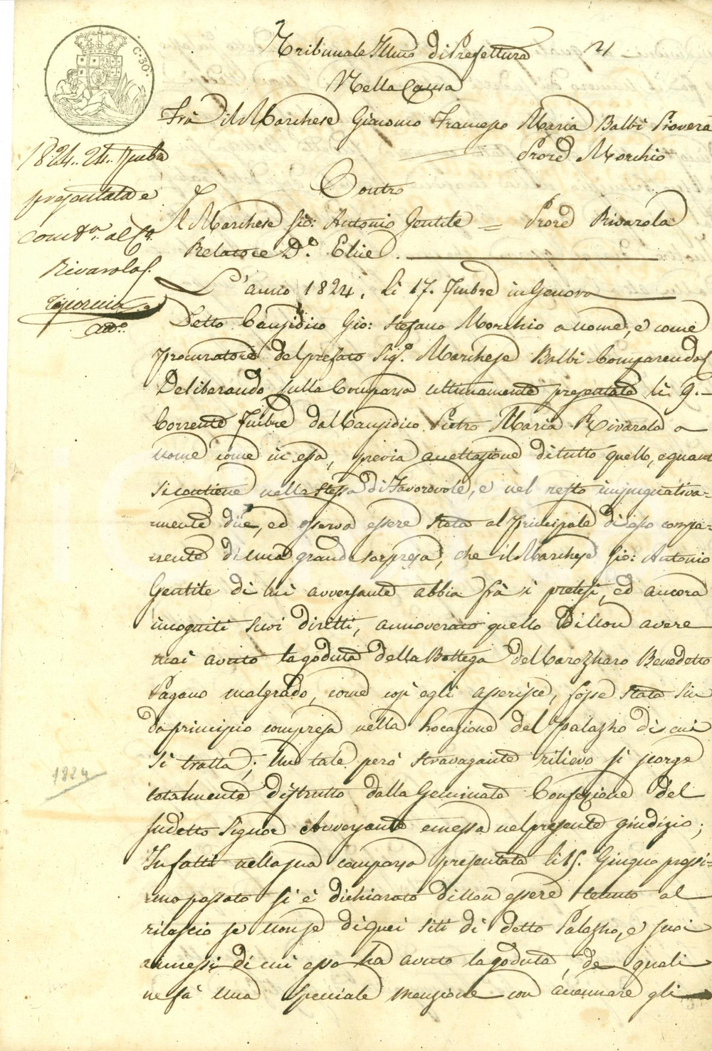 Documento originale, autentico 1824 GENOVA Marchese Giacomo Francesco BALBI PIOVERA Carrozzaio Benedetto PAGANO 1