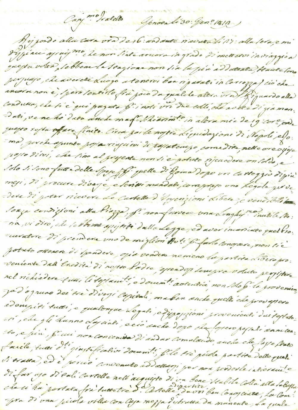 Documento originale, autentico 1812 GENOVA Finora solo spese e nessuna rendita da NAPOLI e ROMA Pasquale ADORNO 1
