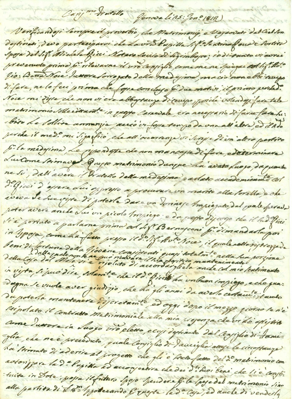 Documento originale, autentico 1812 GENOVA Matrimonio frettoloso tra Santina ROCCA e notaio Michele RICCI 1