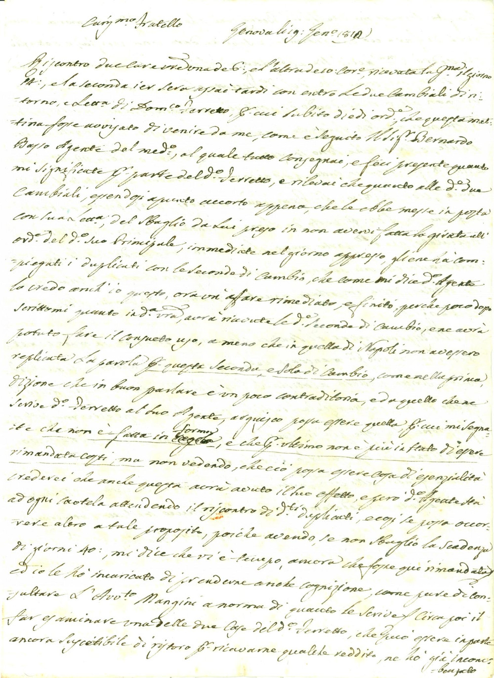 Documento originale, autentico 1812 GENOVA Marchese Pasquale ADORNO su equivoco lettere di cambio Lettera 1