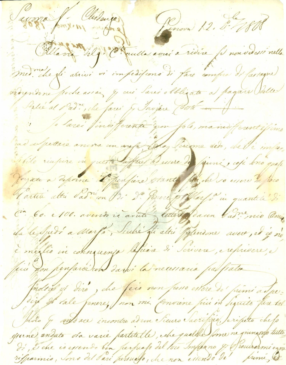 Documento originale, autentico 1808 GENOVA Giuseppe MIGONE le castagne o si comprano subito o si lascia perdere 1