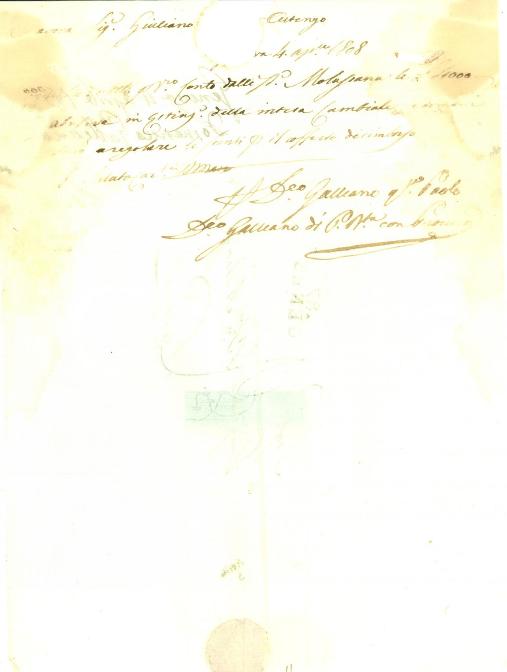 Documento originale, autentico 1808 GENOVA Agente Domenico GALLEANO affari di Giovanni Battista ASTENGO Lettera 1