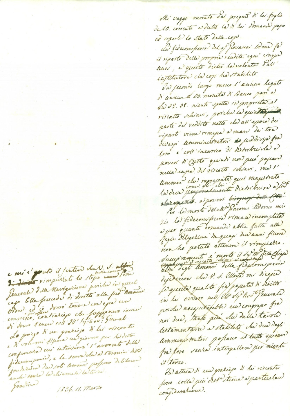 Documento originale, autentico 1836 GENOVA Legato annuo spetta a Poveri di CRISTO non a Riscatto Schiavi 1