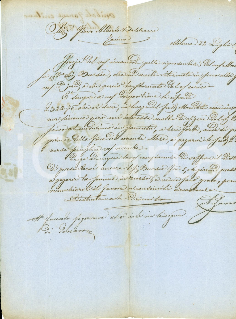 Documento originale, autentico 1867 MILANO Farmacista Annibale ZANONI su crediti Giovanni Alberto BALDRACCO 1