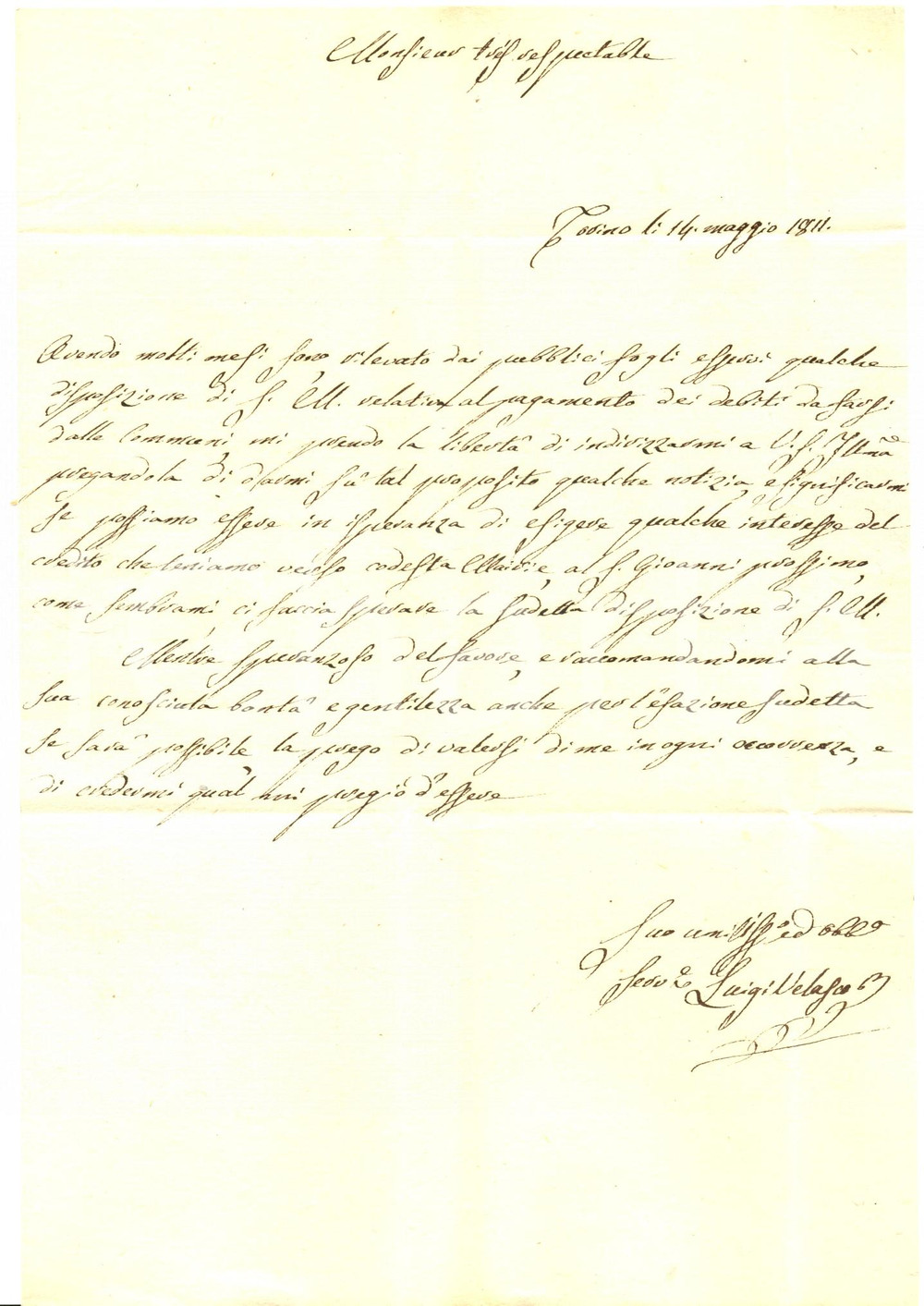 Documento originale, autentico 1811 CHERASCO CN Avv. Luigi VELASCO chiede parcella al Sindaco Lettera 1