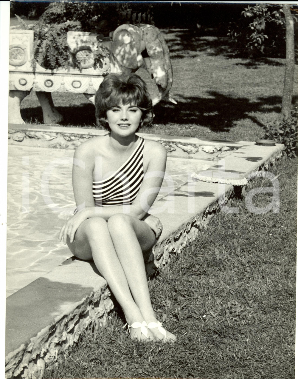 Fotografia d epoca originale 1960 ca PARIGI F Sylva KOSCINA posa in costume da bagno in un giardino Foto 1