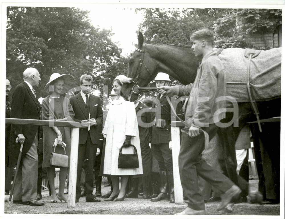 Fotografia d epoca originale 1961 WATERMAELBOITSFORT Alberto e Paola del BELGIO osservano cavallo Foto 1