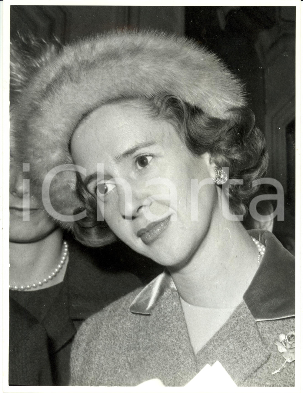 Fotografia d epoca originale 1960 ca BELGIO Regina Fabiola con colbacco di pelliccia Ritratto Fotografia 1