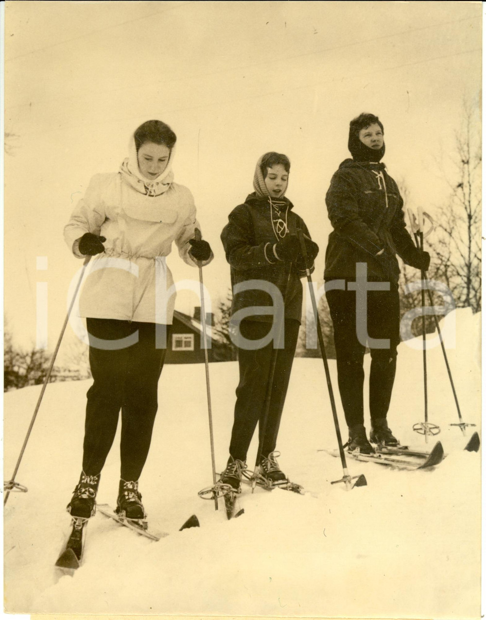 Fotografia d epoca originale 1959 GAUSDAL NORVEGIA Benedetta Margherita Annamaria di DANIMARCA sugli sci 1