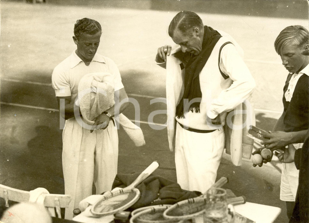 Fotografia d epoca originale 1938 BERLIN D Tennis William TILDEN Robert RAMILLON si giocano BIG BILL Foto 1