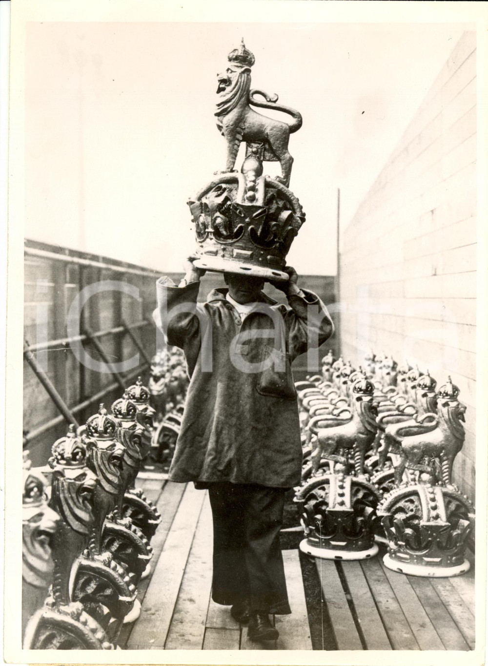 Fotografia d epoca originale 1937 UK Deposito decorazioni per corteo incoronazione Giorgio VI Fotografia 1