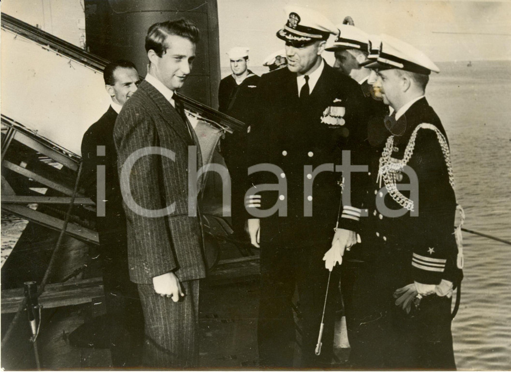 Fotografia d epoca originale 1958 ZEBRUGGE Principe Alberto BELGIO e James CALVER sottomarino nucleare SKATE 1