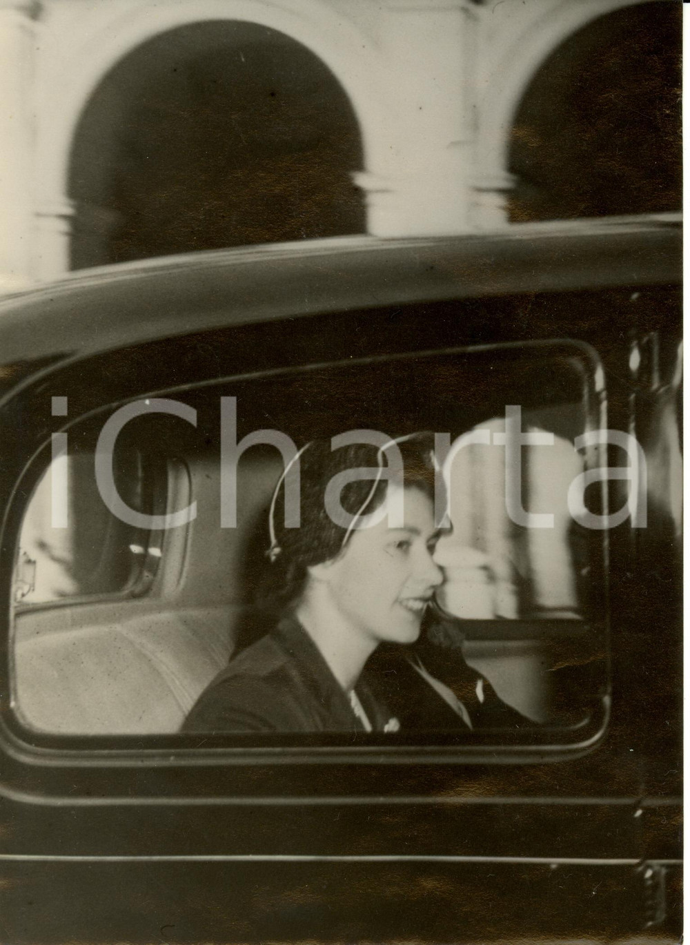 Fotografia d epoca originale 1951 ROMA Principessa Elisabetta in visita ufficiale in macchina Fotografia 1