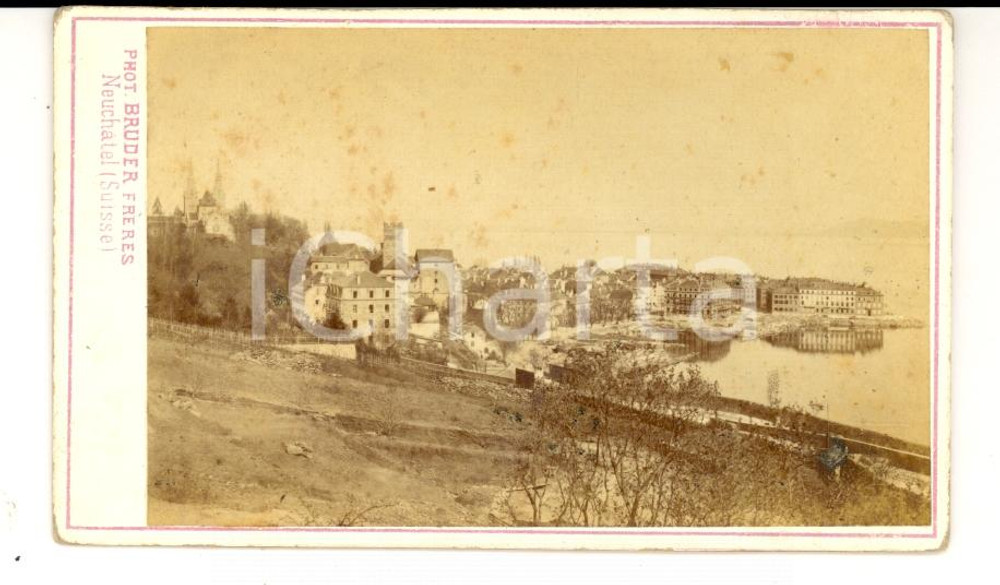 Fotografia d epoca originale 1871 NEUCHATEL CH Veduta della cittÃ  sul lago Foto BRUDER 10 x 6 cm 1