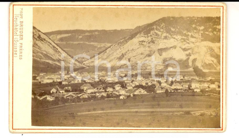 Fotografia d epoca originale 1871 FLEURIER  NEUCHATEL CH Veduta del villaggio Foto BRUDER 10 x 6 cm 1