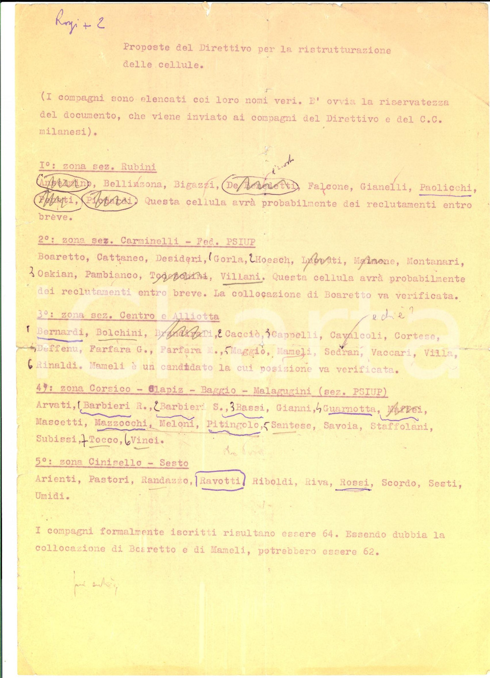 Documento originale, autentico 1970 ca MILANO Nuove cellule Gruppi COMUNISTI RIVOLUZIONARI Documento SEGRETO 1