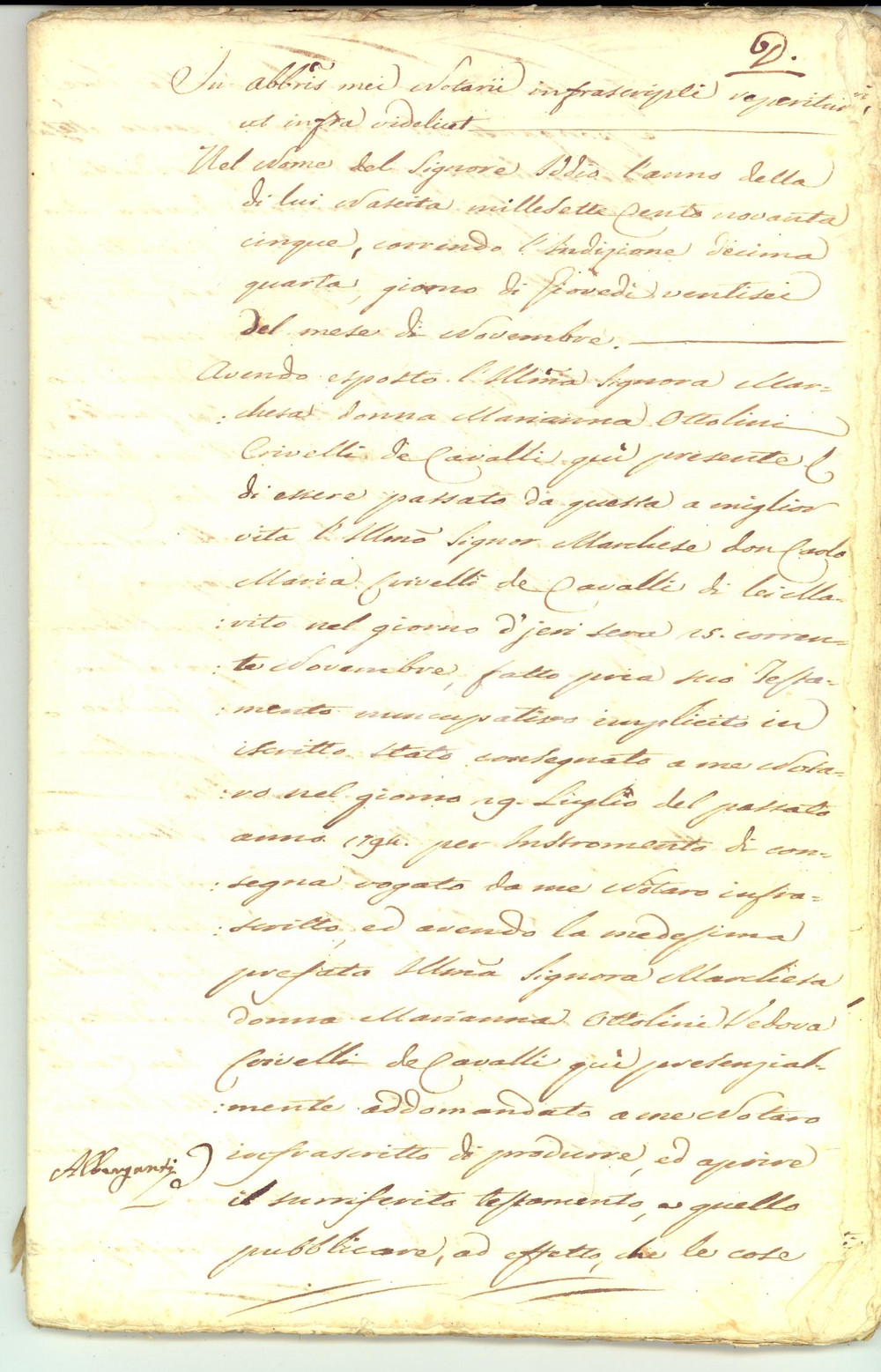 Documento originale, autentico 1795 MILANO Testamento marchese Carlo Maria CRIVELLI CAVALLI 96 pp. MANOSCRITTO 1