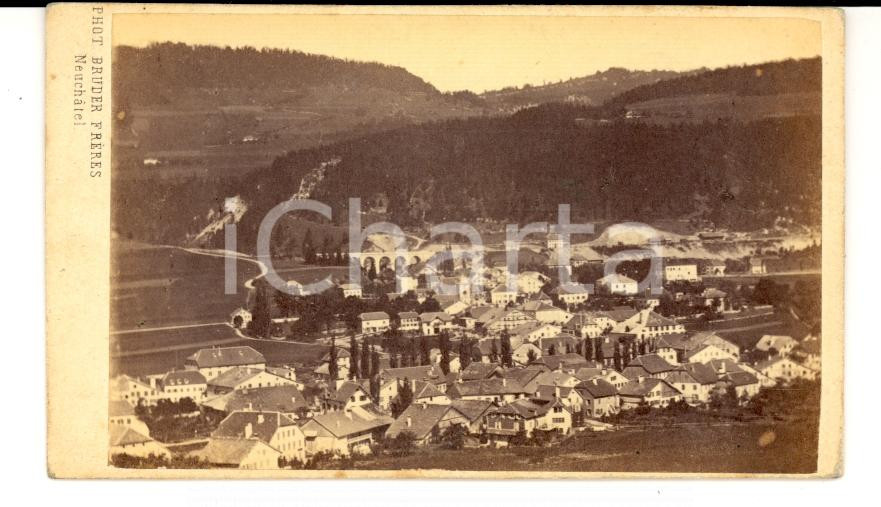 Fotografia d epoca originale 1871 COUVET NEUCHATEL CH Veduta del villaggio Foto BRUDER 10 x 6 cm 1