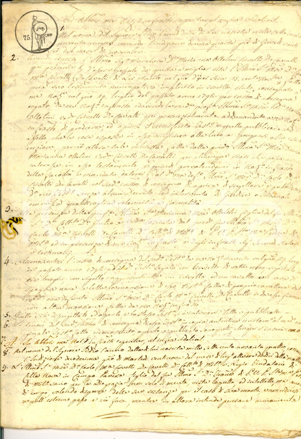 Documento originale, autentico 1795 MILANO Testamento marchese Carlo Maria CRIVELLI CAVALLI 24 pp. MANOSCRITTO 1