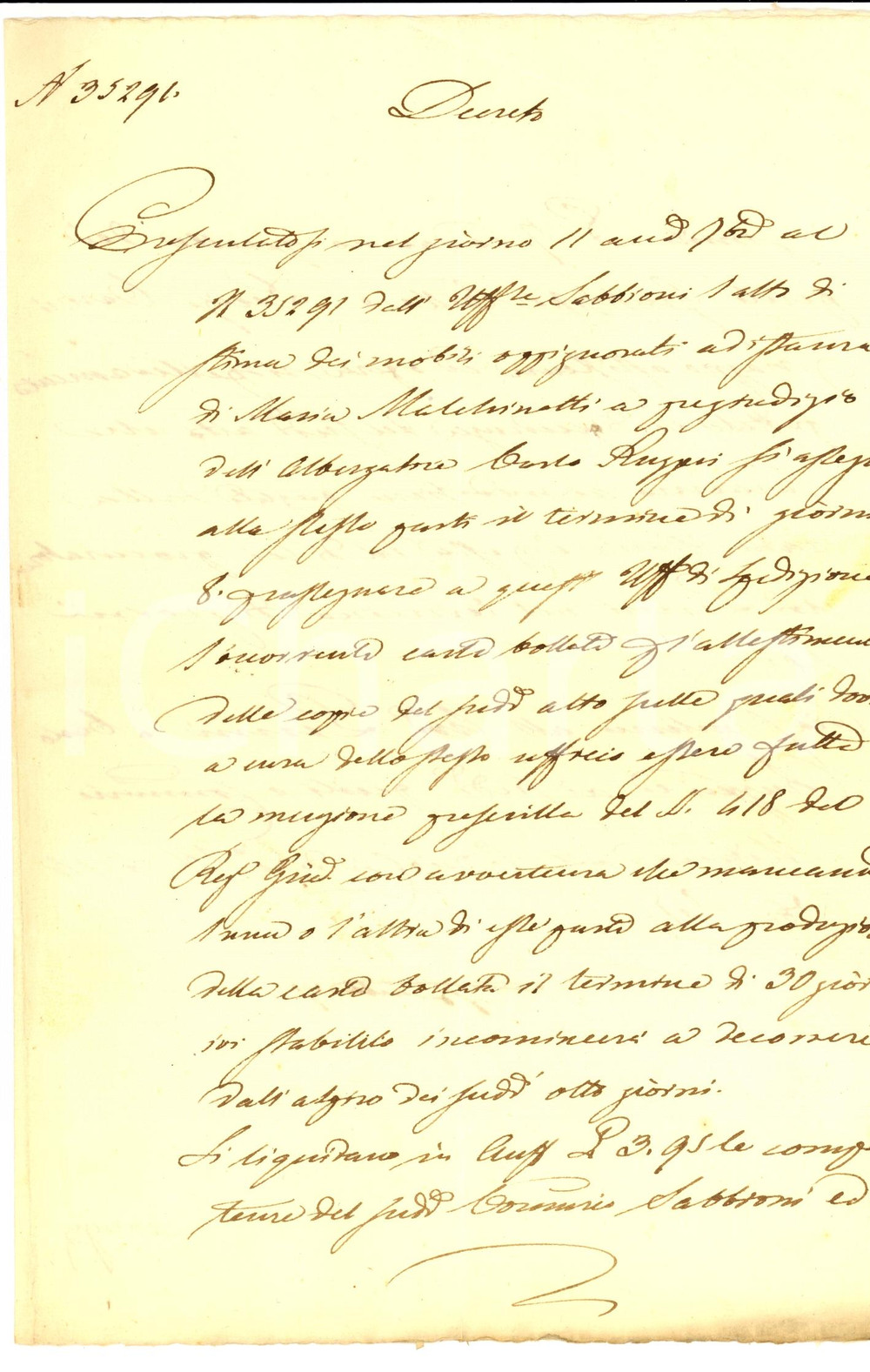 Documento originale, autentico 1847 MILANO Competenze ufficiale SABBIONI per pignoramento mobili Manoscritto 1
