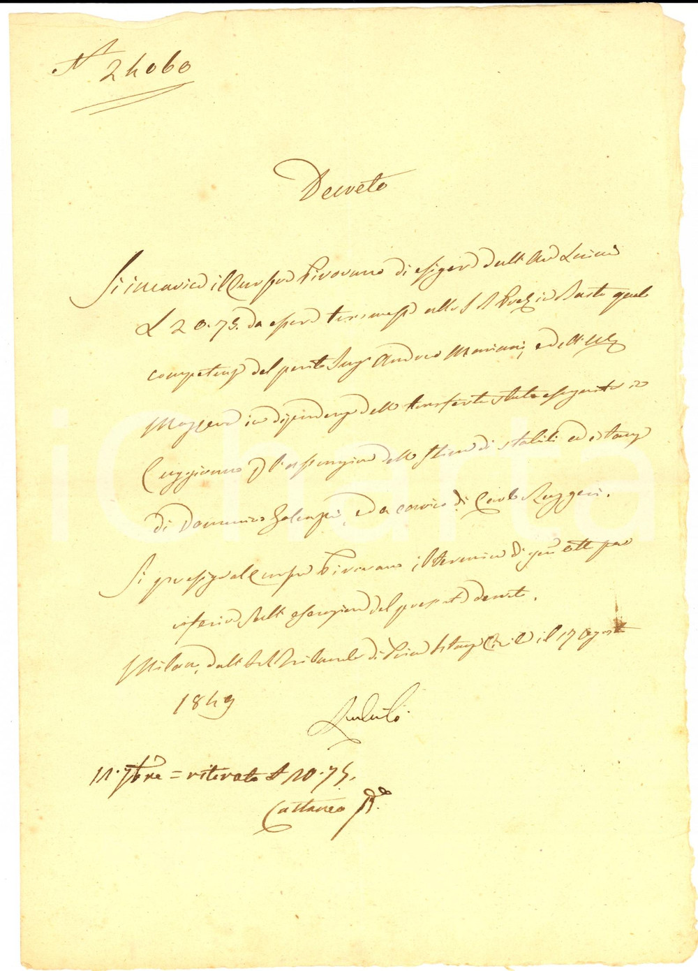 Documento originale, autentico 1849 CUGGIONO MI Competenze Andrea MARIANI perito per stima di stabili 1