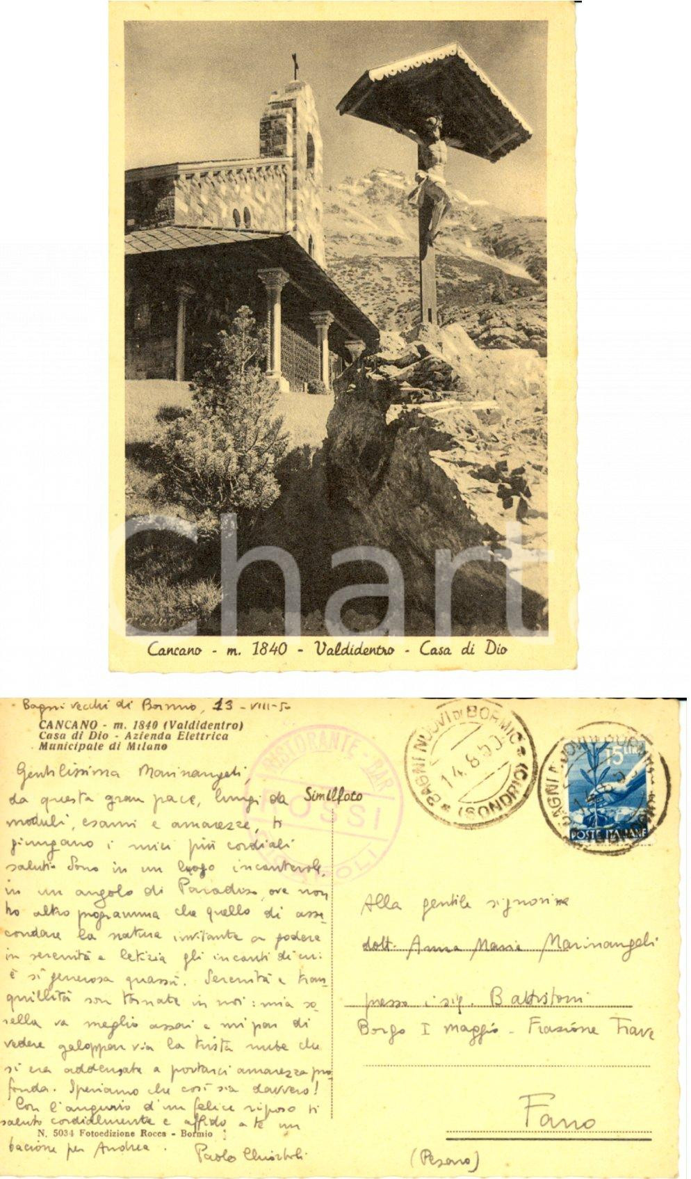 Autografo originale 1950 BORMIO SO Prof. Paolo CHIORBOLI lontano dalle amarezze Autografo FG VG 1