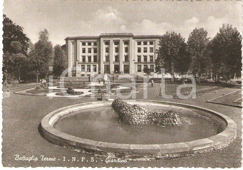 Cartolina originale da collezione 1958 BATTAGLIA TERME PD Sede INPS Giardino ANIMATA Cartolina FG VG 1