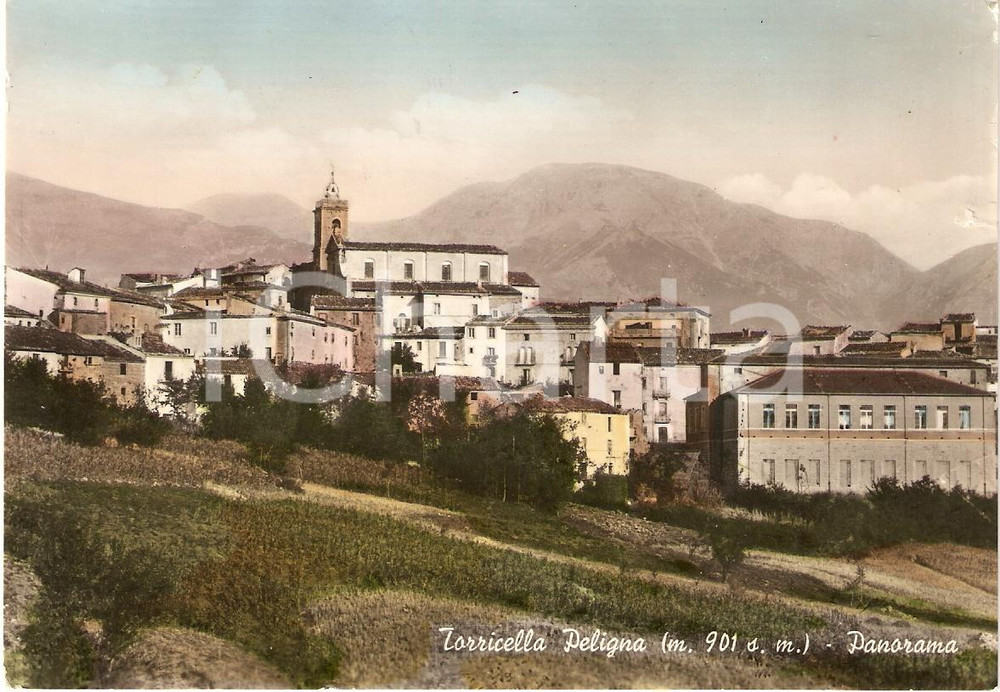 Cartolina originale da collezione 1955 TORRICELLA PELIGNA CH Panorama del paese Cartolina FG VG 1