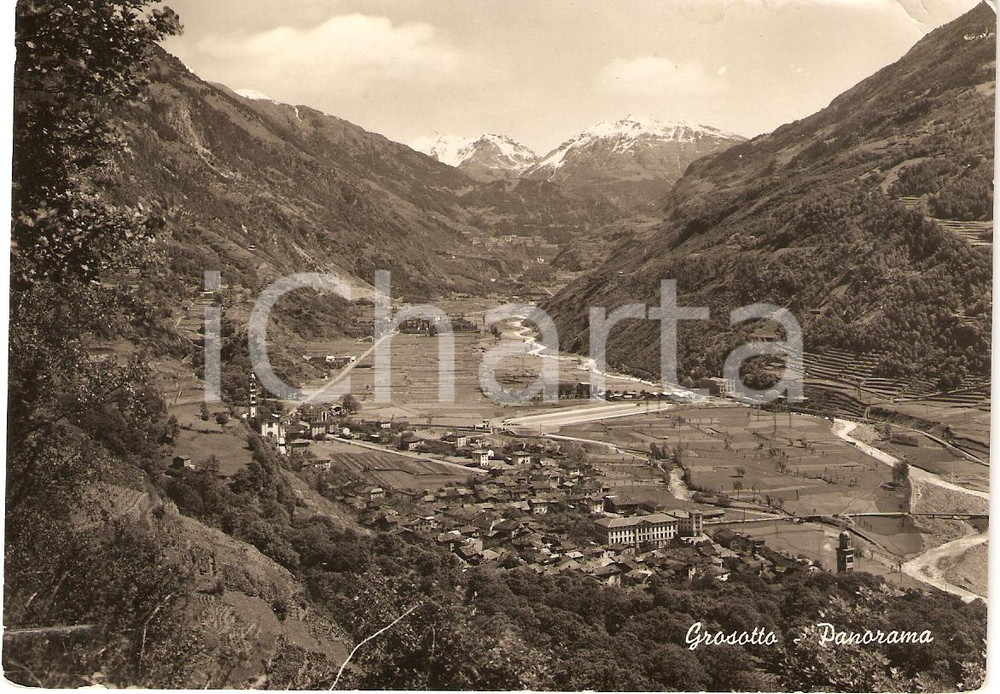 Cartolina originale da collezione 1950 ca GROSOTTO SO Veduta aerea del paese Cartolina FG NV 1