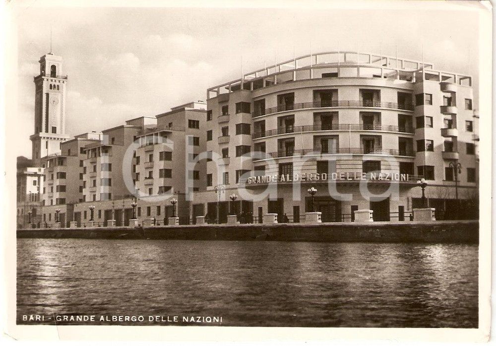 Cartolina originale da collezione 1955 ca BARI Panorama GRANDE ALBERGO DELLE NAZIONI Cartolina FG VG 1