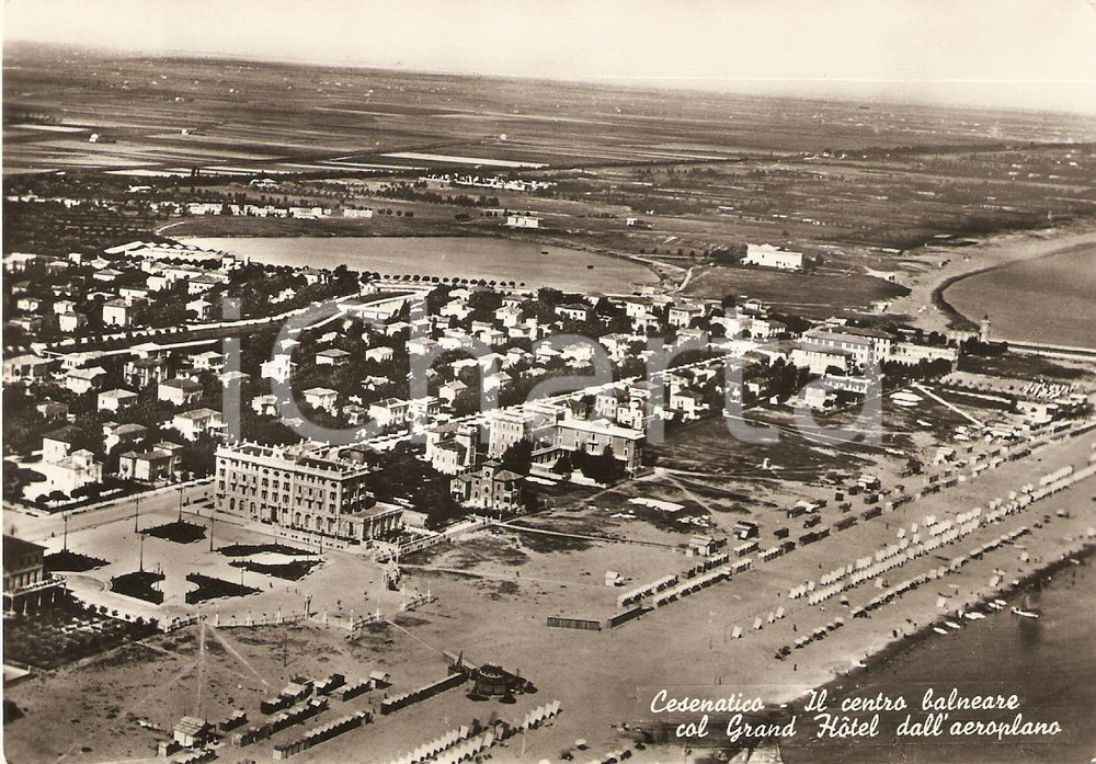 Cartolina originale da collezione 1955 ca CESENATICO FC Centro balneare e GRAND HOTEL Veduta aerea Cartolina FG 1