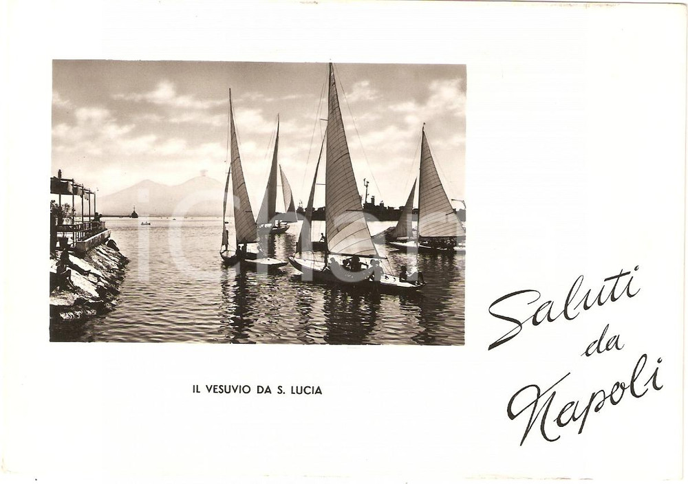 Cartolina originale da collezione 1951 NAPOLI Panorama VESUVIO visto dal Rione SANTA LUCIA Cartolina FG VG 1
