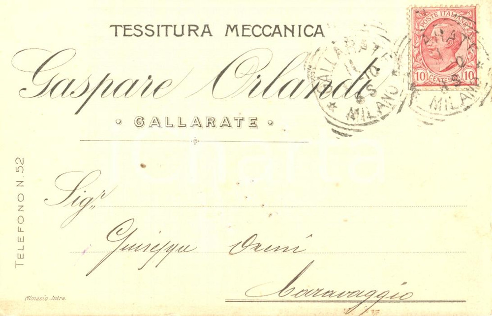 Cartolina originale da collezione 1910 GALLARATE VA Ditta Gaspare ORLANDI tessitura meccanica  TINTE Cartolina 1