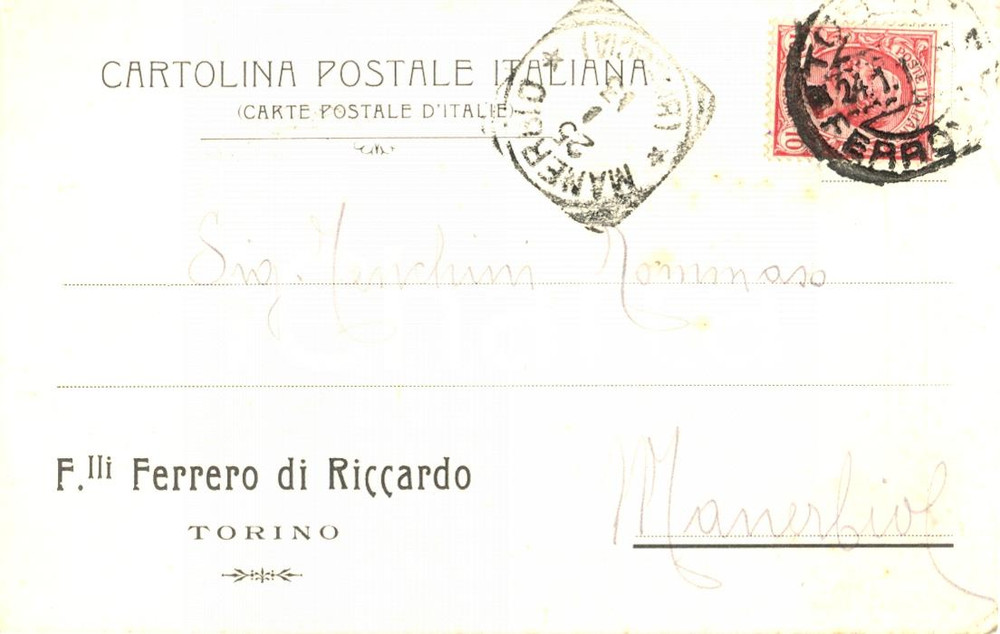 Cartolina originale da collezione 1913 TORINO Fratelli FERRERO DI RICCARDO produttori Vermouth Cartolina FP VG 1