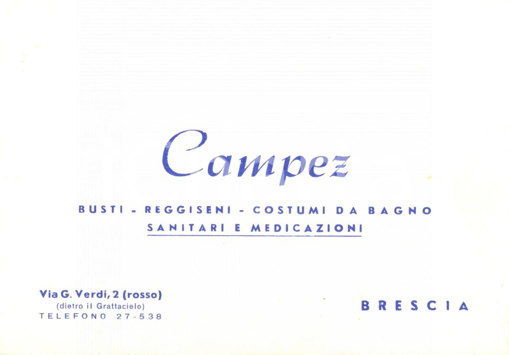 Oggetto da collezione cartaceo 1956 BRESCIA Ditta CAMPEZ Articoli sanitari e medicazioni Lettera commerciale 1